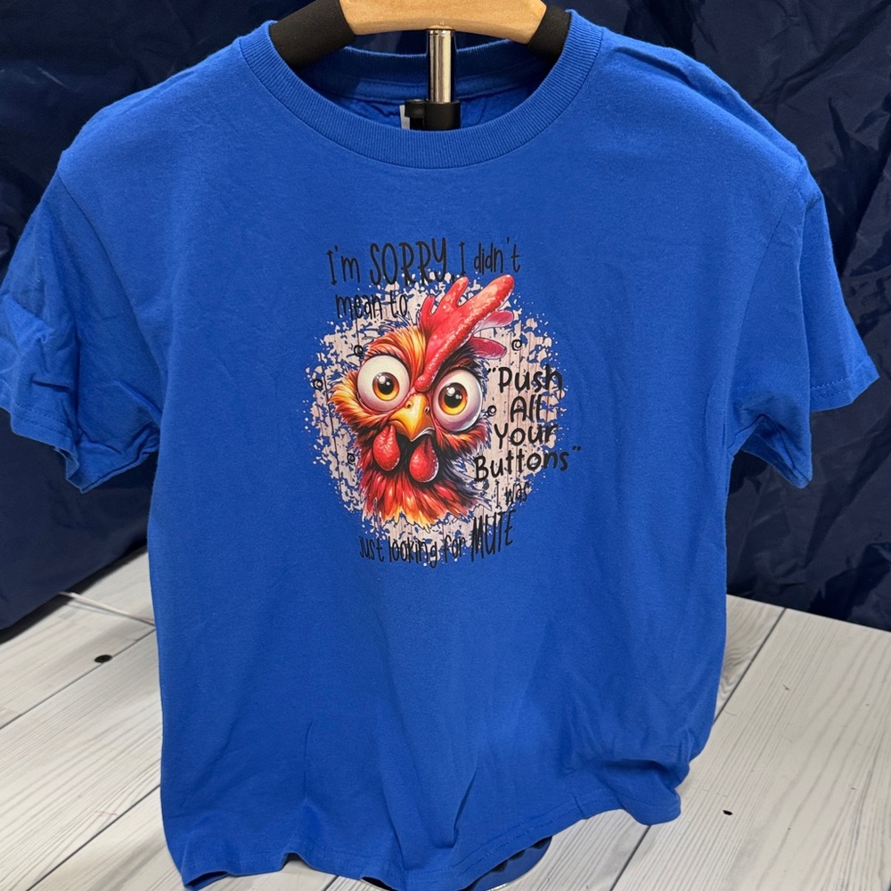 Gildan Blue Kids T-Shirt with Funny Chicken Print